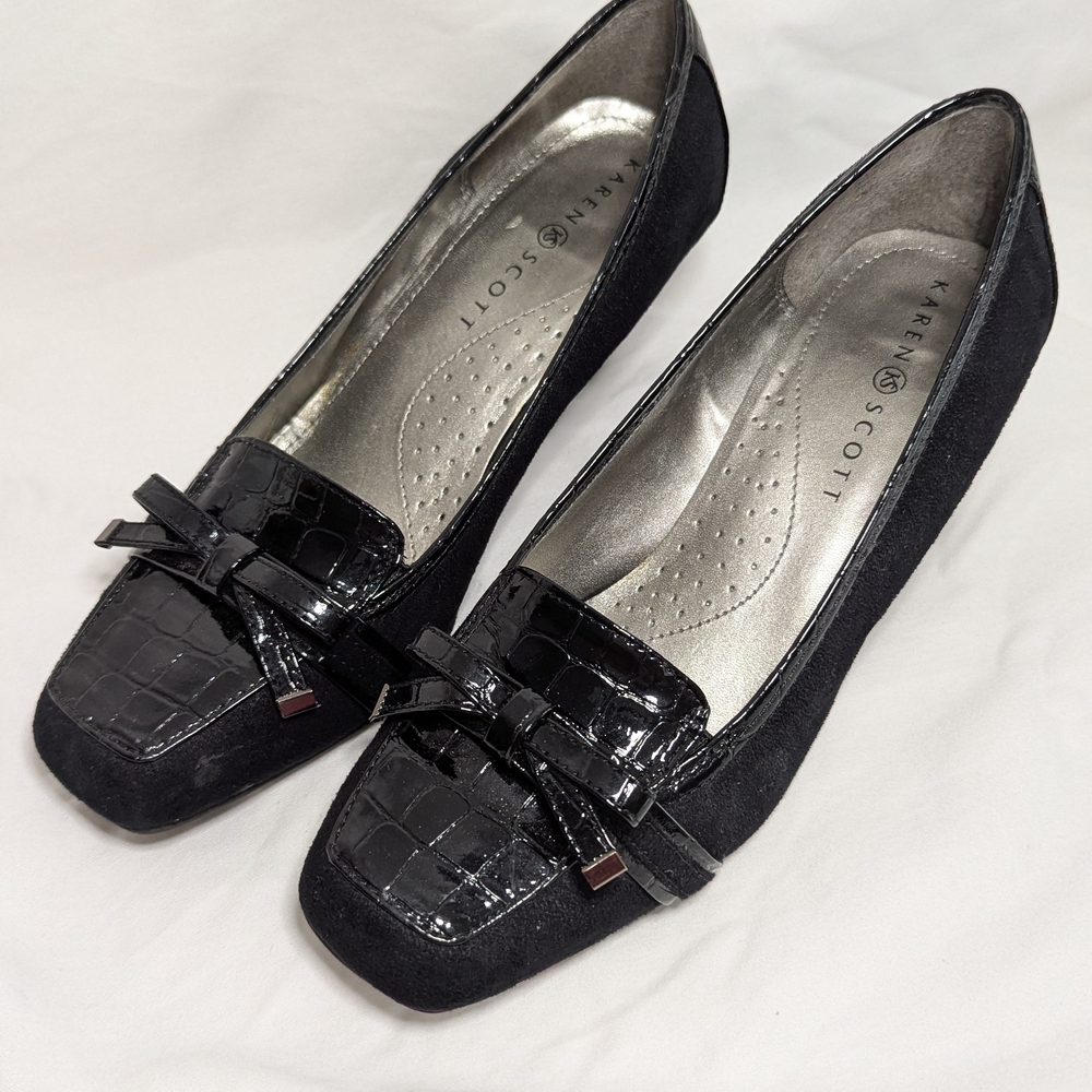 Karen Scott Womens Shoe Piny High Heel Slip On Loafer Pump Black Faux 7.5 M